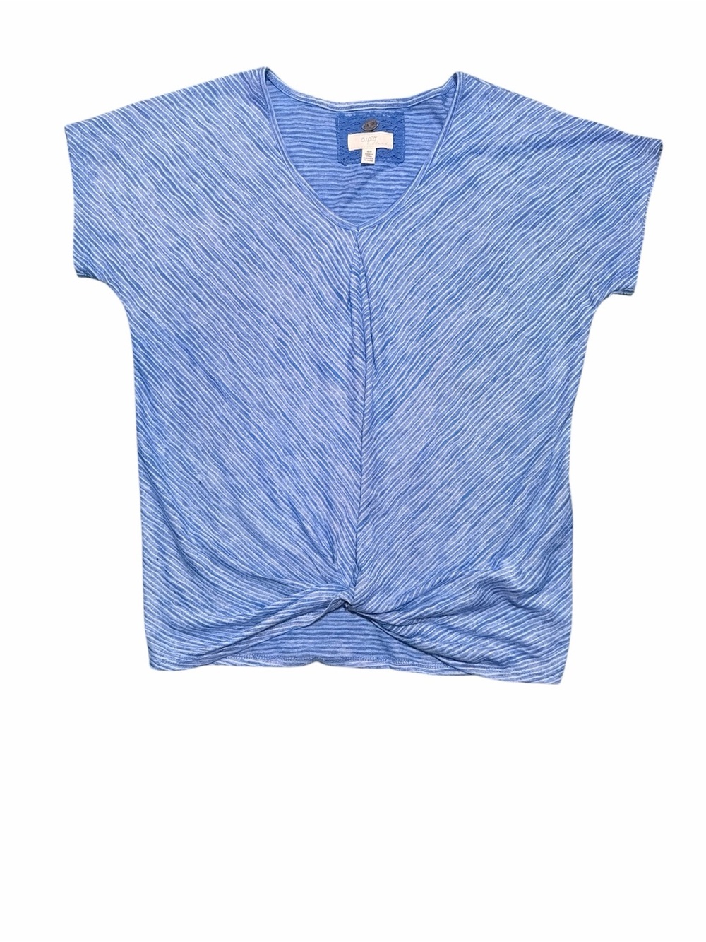 Cupio Blue Striped Twist-Front V-Neck Short Sleeve Top size Small Stretchy